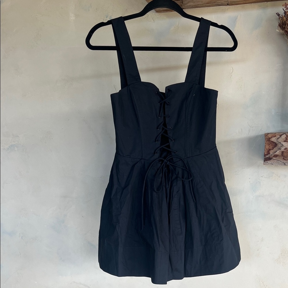 STAUD Black Lace-Up Mini Sutton Dress